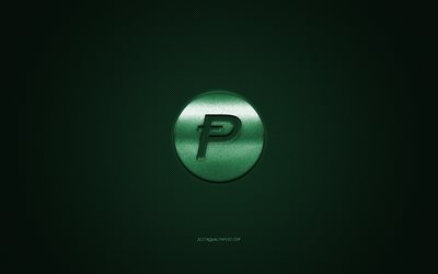 PotCoin logo, metal emblem, green carbon texture, cryptocurrency, PotCoin, finance concepts