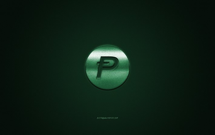 PotCoin logo, embl&#232;me m&#233;tallique, vert de carbone texture, cryptocurrency, PotCoin, finance concepts