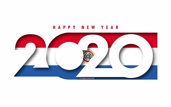 2020 Paraguay, Paraguay, beyaz arka plan, Mutlu Yeni Yıl, 3d sanat Bayrağı, 2020 kavramlar, Paraguay bayrağı, 2020 Yeni Yıl, 2020 Paraguay bayrak