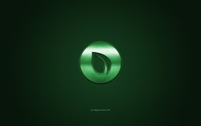Peercoin logo, metal emblem, green carbon texture, cryptocurrency, Peercoin, finance concepts