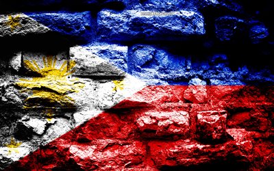 Empire of Philippines, grunge brick texture, Flag of Philippines, flag on brick wall, Philippines, flags of Asian countries