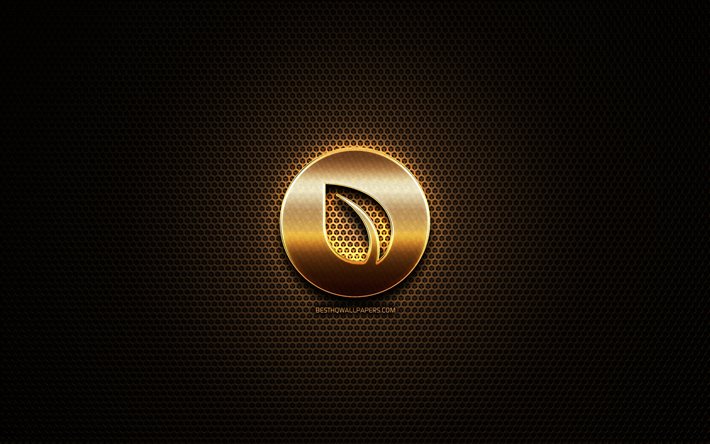 Peercoin glitter logo, cryptocurrency, grid metal background, Peercoin, creative, cryptocurrency signs, Peercoin logo
