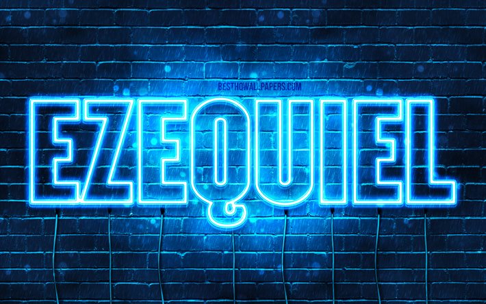 Ezequiel, 4k, tapeter med namn, &#246;vergripande text, Ezequiel namn, bl&#229;tt neonljus, bild med Ezequiel namn