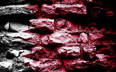 Empire of Qatar, grunge brick texture, Flag of Qatar, flag on brick wall, Qatar, flags of Asian countries