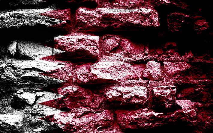 Imp&#233;rio do Qatar, grunge textura de tijolos, Bandeira do Qatar, bandeira na parede de tijolos, Qatar, bandeiras de pa&#237;ses Asi&#225;ticos