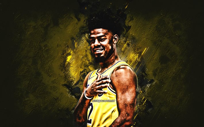 Quinn Cook, Los Angeles Lakers, american basketball player, portrait, NBA, yellow stone background, basketball, National Basketball Association