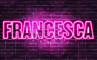 Francesca, 4k, wallpapers with names, female names, Francesca name, purple neon lights, horizontal text, picture with Francesca name