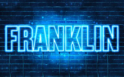 Franklin, 4k, wallpapers with names, horizontal text, Franklin name, blue neon lights, picture with Franklin name