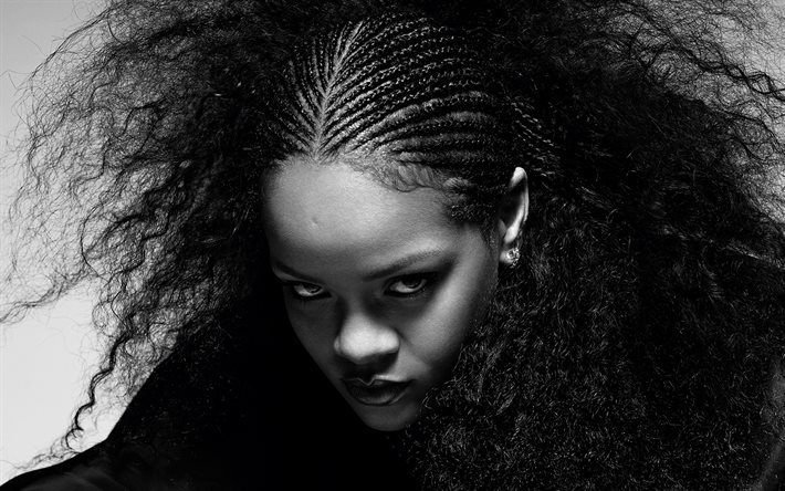 Rihanna, Amerikalı şarkıcı, fotoğraf &#231;ekimi, siyah beyaz, portre, &#252;nl&#252; şarkıcılar, Robyn Rihanna Fenty
