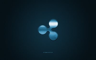 Ripple logo, metal emblem, blue carbon texture, cryptocurrency, Ripple, finance concepts