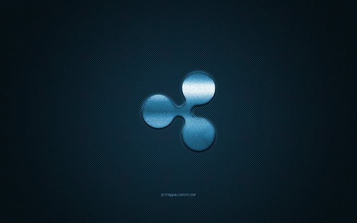 Ripple logo, metal amblem, mavi karbon doku, cryptocurrency, Ripple, Maliye kavramları