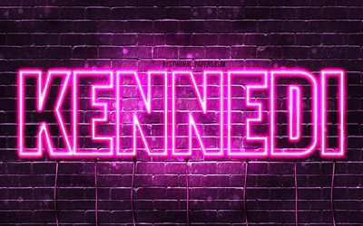 Kennedi, 4k, pap&#233;is de parede com os nomes de, nomes femininos, Kennedi nome, roxo luzes de neon, texto horizontal, imagem com Kennedi nome