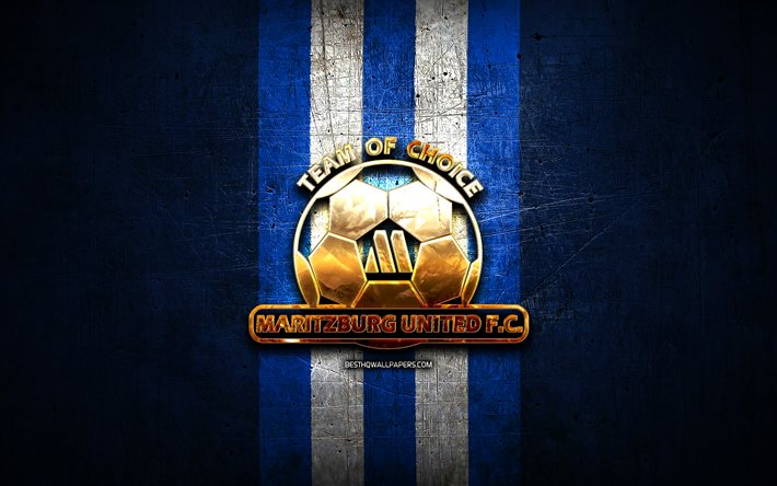Maritzburg United FC, ouro logotipo, Premier Soccer League, metal azul de fundo, futebol, Maritzburg United, PSL, Sul-Africano de clubes de futebol, Maritzburg United logotipo, &#193;frica Do Sul