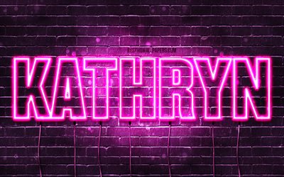 Kathryn, 4k, wallpapers with names, female names, Kathryn name, purple neon lights, horizontal text, picture with Kathryn name