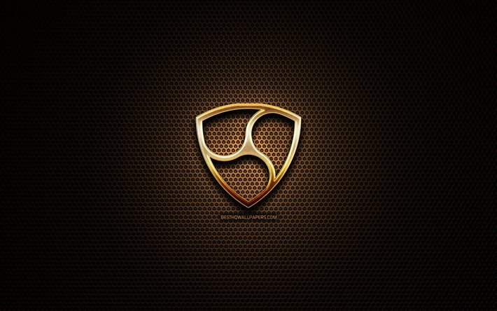NEM logo glitter, cryptocurrency, griglia in metallo, sfondo, NEM, creativo, cryptocurrency segni, NEM logo