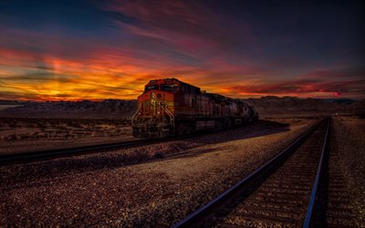BNSF 4066, 4k, ferrovia, treni, tramonto, America, USA, BNSF