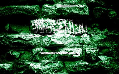 Empire of Saudi Arabia, grunge brick texture, Flag of Saudi Arabia, flag on brick wall, Saudi Arabia, flags of Asian countries