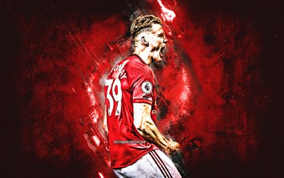 Scott McTominay, Manchester United FC, british soccer player, portrait, red stone background, Premier League, England, football