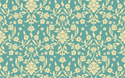 azul floral retro textura, ornamentos florais de fundo, ornamentos retro textura, retro fundos