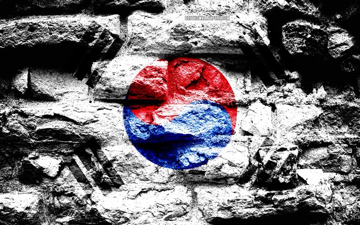 إمبراطورية كوريا الجنوبية, الجرونج الطوب الملمس, علم كوريا الجنوبية, علم على جدار من الطوب, كوريا الجنوبية, أعلام الدول الآسيوية
