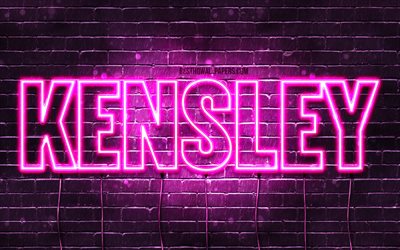 Kensley, 4k, wallpapers with names, female names, Kensley name, purple neon lights, horizontal text, picture with Kensley name