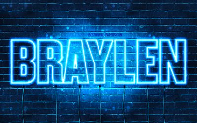 Braylen, 4k, wallpapers with names, horizontal text, Braylen name, blue neon lights, picture with Braylen name