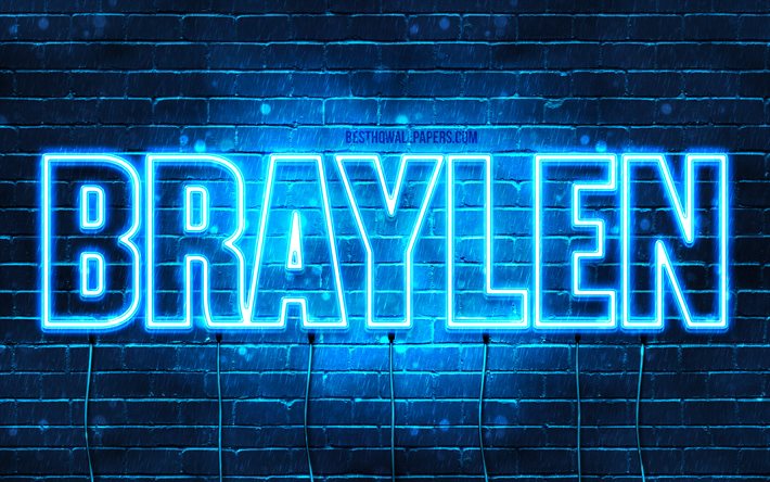 Braylen, 4k, pap&#233;is de parede com os nomes de, texto horizontal, Braylen nome, luzes de neon azuis, imagem com Braylen nome