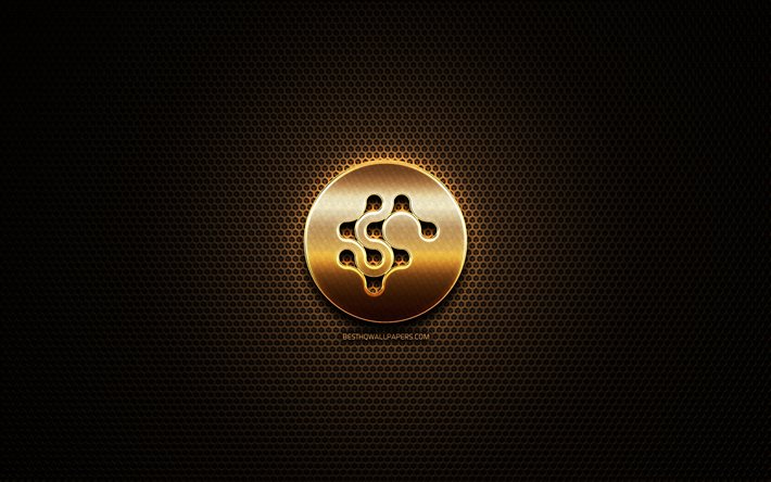 Synereo AMP glitter-logo, kryptovaluutta, grid metalli tausta, Synereo AMP, luova, kryptovaluutta merkkej&#228;, Synereo AMP logo