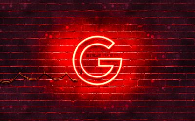 O Google logo vermelho, 4k, vermelho brickwall, Logotipo do Google, marcas, O Google neon logotipo, O Google