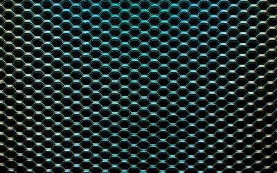 metal mesh texture, background with grid, turquoise neon grid background, metal grid