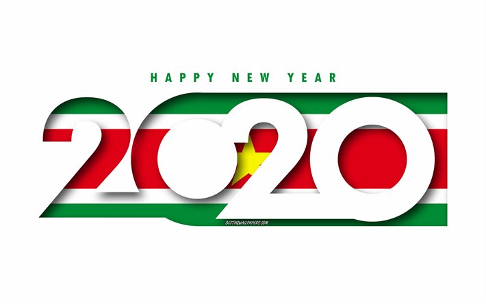 2020 Surinam, Surinam, beyaz arka plan, Mutlu Yeni Yıl, 3d sanat Bayrağı, 2020 kavramlar, Surinam bayrak, Yeni Yıl 2020, 2020 Surinam bayrağı