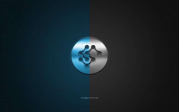 Synereo logo, metalli-tunnus, sininen hiili harmaa tekstuuri, kryptovaluutta, Synereo, rahoituksen k&#228;sitteit&#228;
