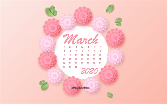  Descargar fondos de pantalla   Calendario de Marzo, fondo rosa, rosa de papel rosas, de Marzo de  , la primavera de los calendarios, de rosas, de Marzo de   calendario libre. Imágenes