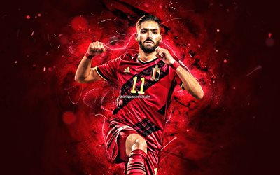 Yannick Carrasco, 2020, Belgium National Team, soccer, footballers, Yannick Ferreira Carrasco, neon lights, Belgian football team