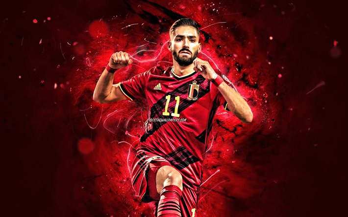 Yannick Carrasco, 2020, Belgio, Squadra Nazionale, il calcio, i calciatori, Yannick Ferreira Carrasco, luci al neon, squadra di calcio Belga