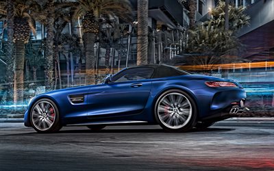 2020, Mercedes-Benz AMG GT R Roadster, side view, blue roadster, new blue AMG GT R, german cars, Mercedes