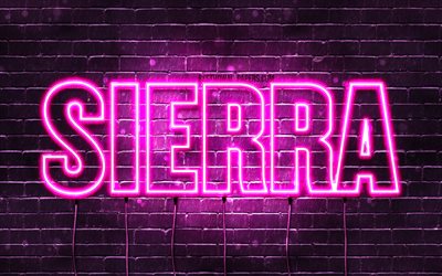 Sierra, 4k, wallpapers with names, female names, Sierra name, purple neon lights, horizontal text, picture with Sierra name