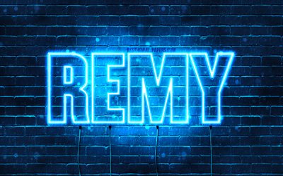 Remy, 4k, wallpapers with names, horizontal text, Remy name, blue neon lights, picture with Remy name