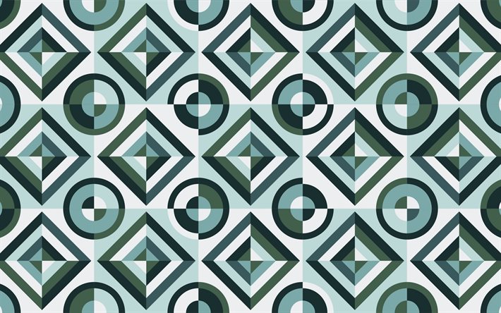 green geometric texture, retro green texture, texture with rhombuses, retro green background, retro ornaments texture