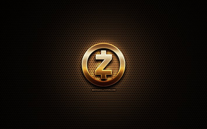 Zcashグリッターロゴ, cryptocurrency, グリッドの金属の背景, Zcash, 創造, cryptocurrency看板, Zcashロゴ