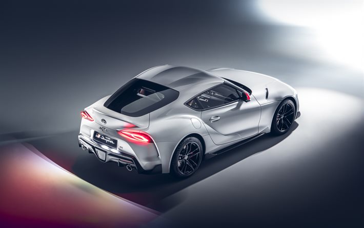 Toyota Supra, 2020, rear view, exterior, white sports coupe, tuning Supra, japanese cars, GR Supra, A90, Toyota