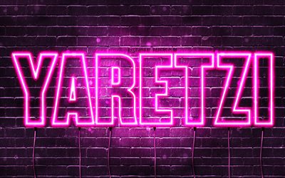 Yaretzi, 4k, wallpapers with names, female names, Yaretzi name, purple neon lights, horizontal text, picture with Yaretzi name