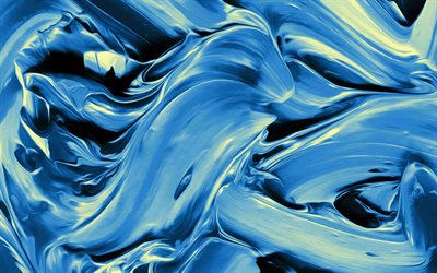 blue oil paint, 3D wave backgrounds, oil paint textures, blue wavy background, macro, creative, blue backgrounds