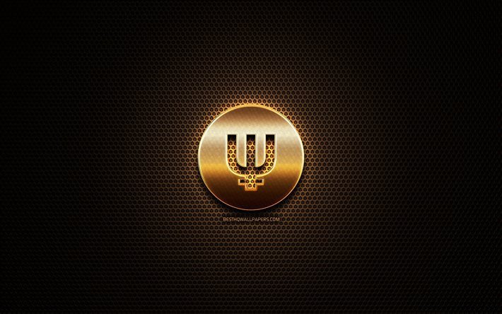 Primecoin brillo logotipo, cryptocurrency, rejilla de metal de fondo, Primecoin, creativo, cryptocurrency signos, Primecoin logotipo