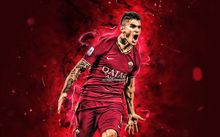 Diego Perotti, 2020, AS Roma, Serie A, argentinian footballers, soccer, Perotti, neon lights, Roma FC, creative