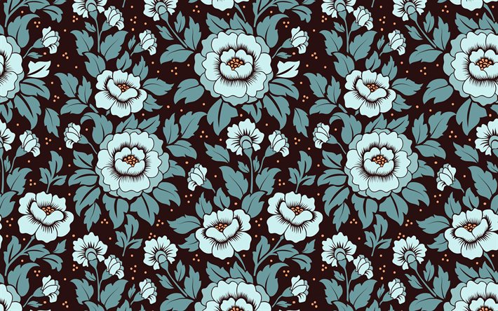 vintage floral pattern, 4k, blue damask pattern, blue vintage background, floral patterns, vintage backgrounds, blue retro backgrounds, floral vintage pattern