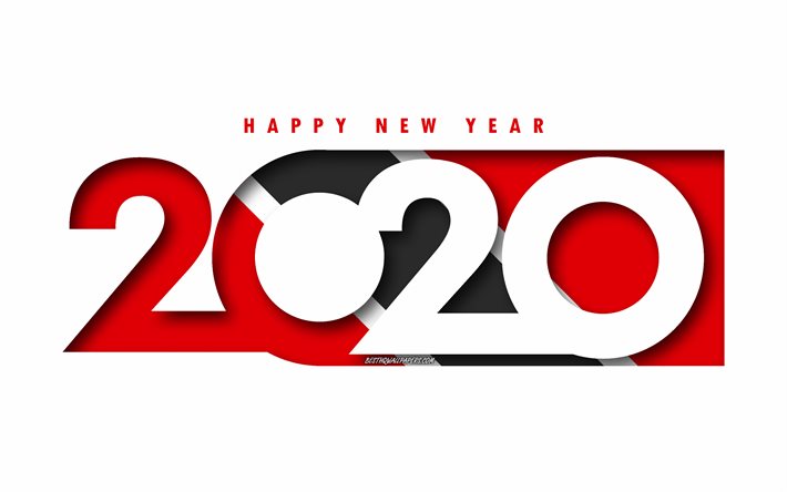 トリニダード-トバゴ2020, 旗のトリニダード-トバゴ, 白背景, 謹んで新年のトリニダード-トバゴ, 3dアート, 2020年までの概念, トリニダード-トバゴのフラグ, 2020年の新年, 2020年にトリニダード-トバゴのフラグ