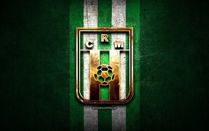 Racing Montevideo FC, altın logo, Uruguaylı, Lig, yeşil metal arka plan, futbol, Yarış Montevideo, Uruguay Futbol Kul&#252;b&#252;, Racing Montevideo logo, Uruguay