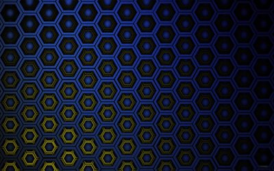 blue hexagons background, 3D art, hexagon pattern, geometry, hexagons texture, blue hexagons texture, geometric shapes, hexagons