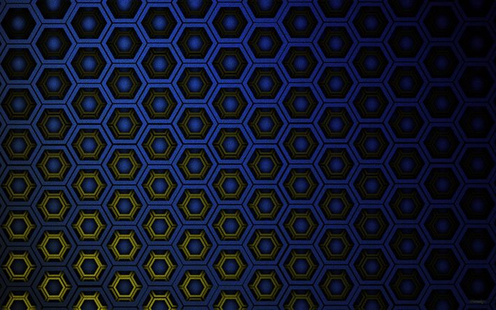 hexagones bleus de fond, art 3D, hexagone mod&#232;le, la g&#233;om&#233;trie, les hexagones de la texture, bleu hexagones de la texture, des formes g&#233;om&#233;triques, des hexagones